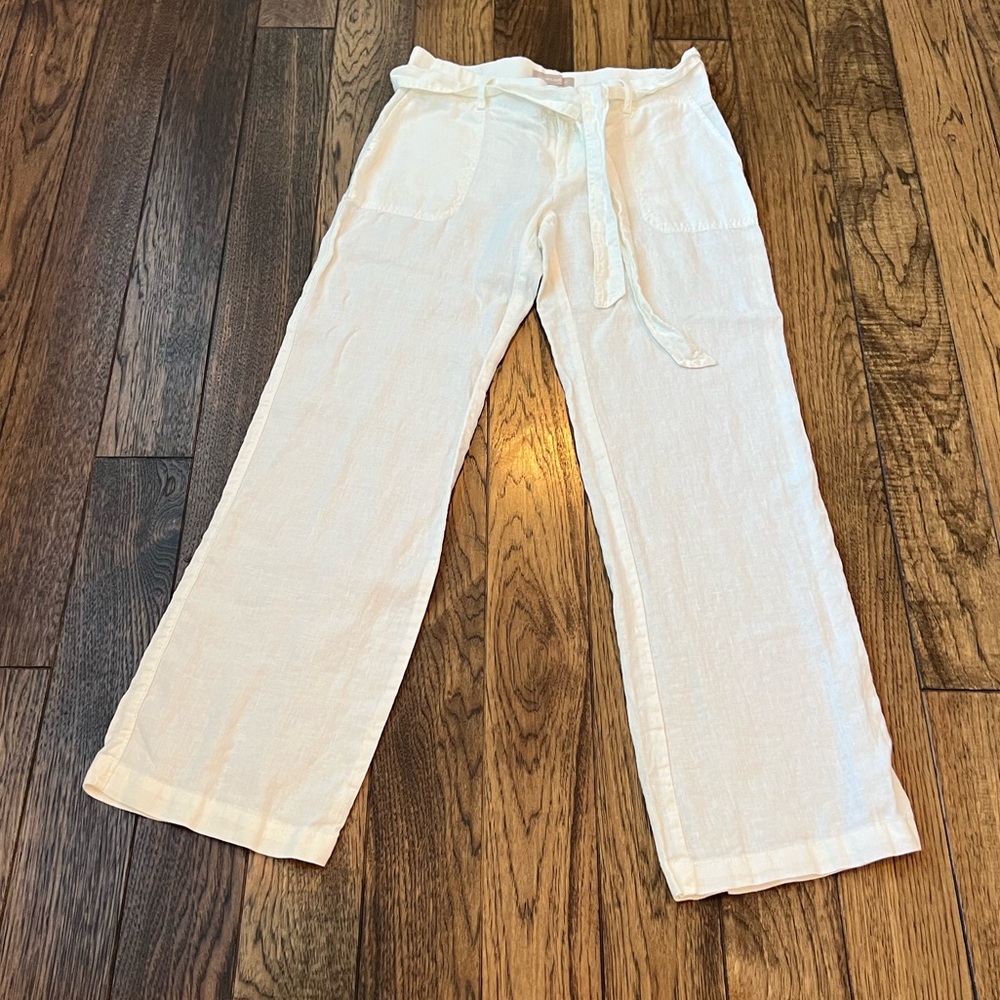 Banana Republic White Linen Wide-Leg Pants, Size 2